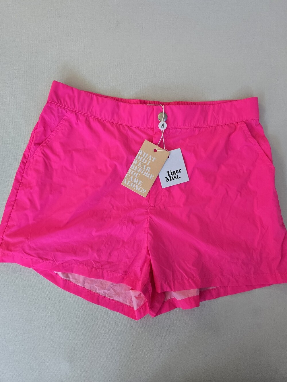 Tiger Mist Electric Neon Pink Crinkle Nylon Rave Utility Shorts SZ M NWT